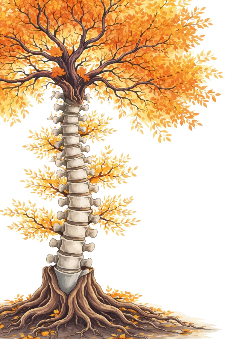 Wirbelsäulen-Baum mit herbstlichen Blättern – Symbol des Kreuz Atelier